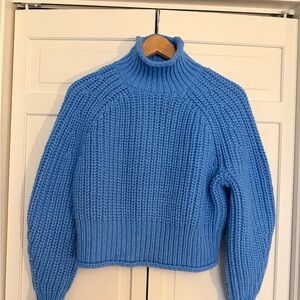 H&M Vibrant Cornflower Blue Chunky Knit Funnel-Neck Sweater Small